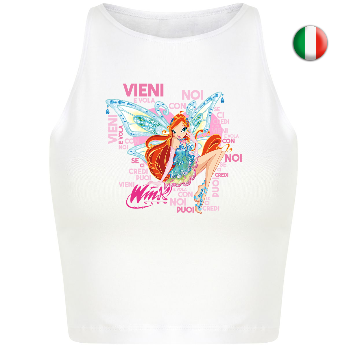 Sing along with Bloom! White Crop top